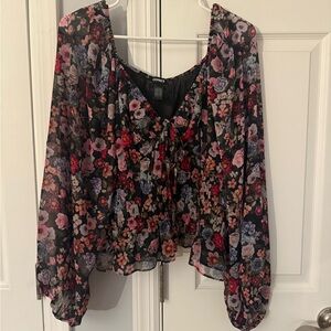 Women's Express Floral  Black Top